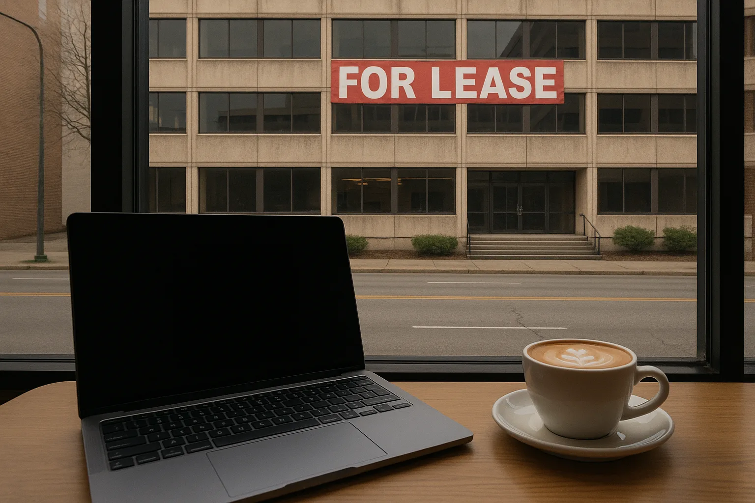 Office building with reduction in workforce indicators, representing AI automation replacing knowledge worker positions